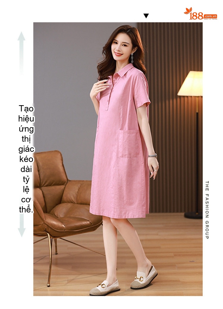 Váy Sơ Mi Nữ Dáng Suông Cotton Linen Phong Cách Retro Màu Xanh Navy, Tím, Nâu, Xanh Lá... chi tiết 10