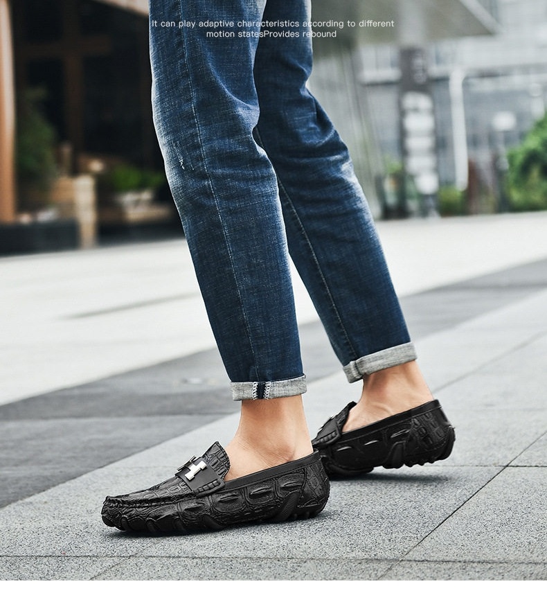 Giày Lười Nam Da Bò Vân Cá Sấu Chiều Cao Đế Khoảng 2cm Màu Đen, Nâu chi tiết 2