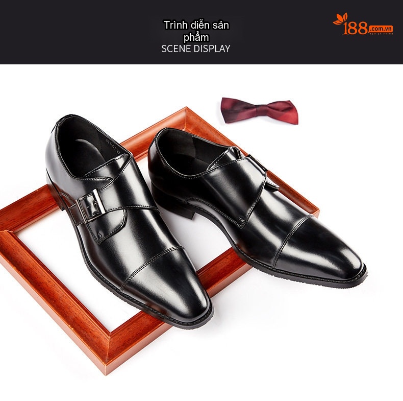 Giày Tây Monk Strap Nam Da Bóng Chiều Cao Đế Khoảng 3cm Màu Đen, Nâu chi tiết 12