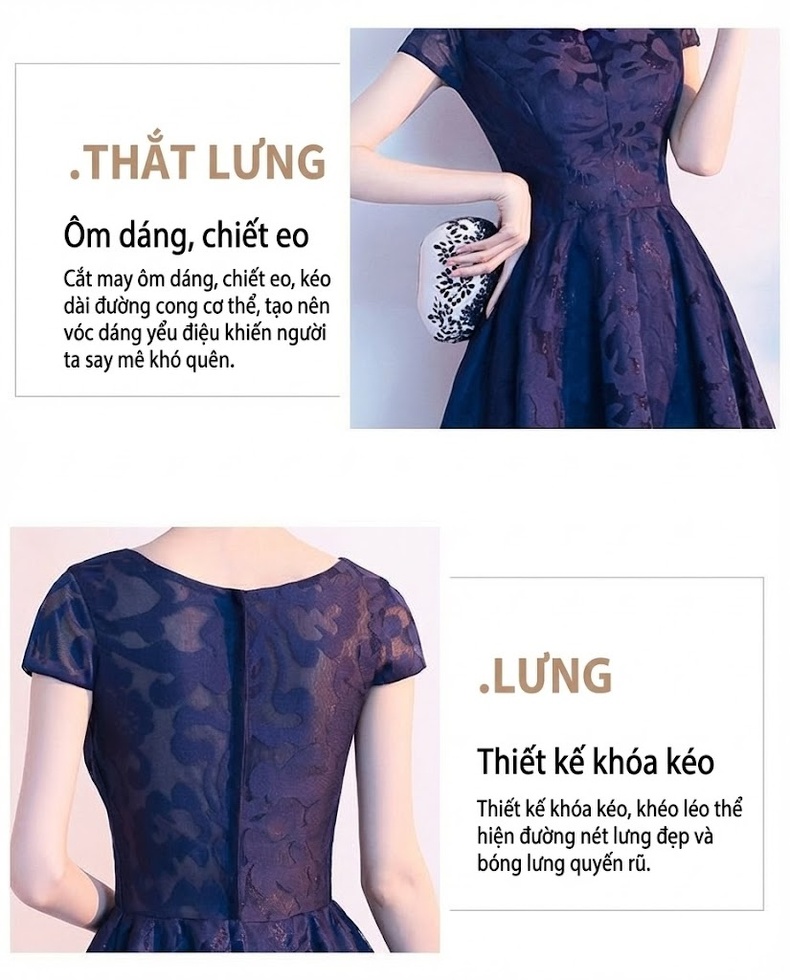 Đầm Dự Tiệc Ren Kiểu Dáng Thanh Lịch Màu Xanh Navy, Đỏ, Đen chi tiết 5