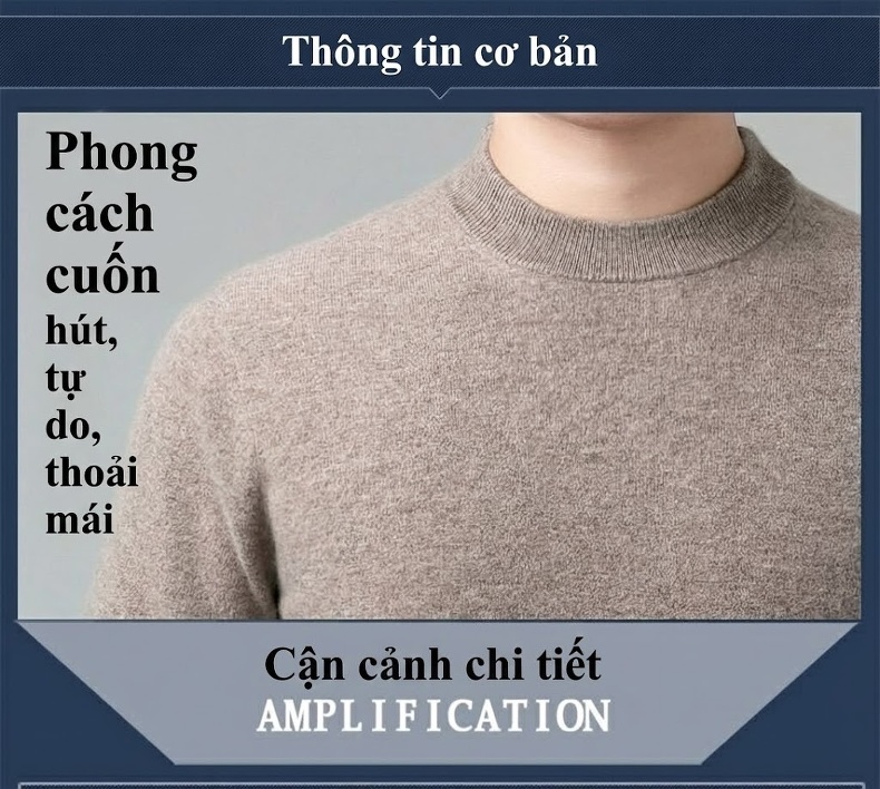 Áo Len Nam Cổ Lọ Dệt Kim Lông Cừu Giữ Ấm Dày Dặn Màu Be, Đỏ, Xám, Nâu... chi tiết 2