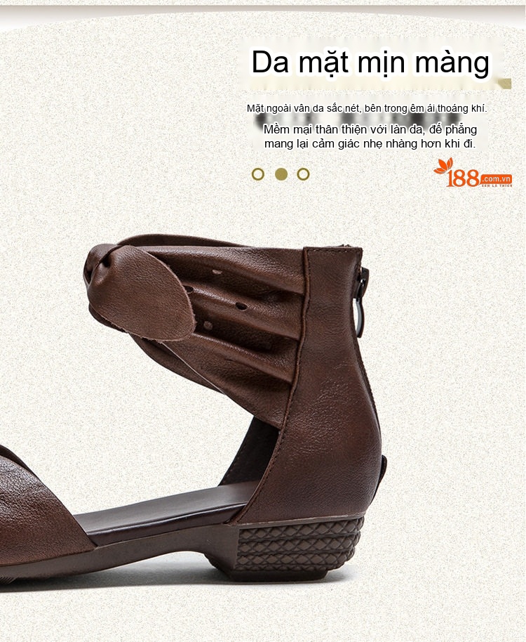 Dép Sandal Nữ Hở Mũi Quai Cổ Chân Da Mềm Đế Cao 3cm - 4cm Màu Đen, Nâu chi tiết 3