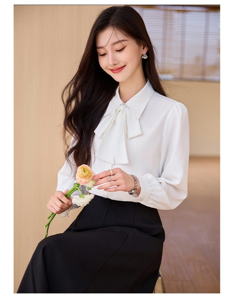 Áo Sơ Mi Nữ Tay Dài Cổ Nơ Voan Phong Cách Công Sở Màu Trắng, Xanh chi tiết 18