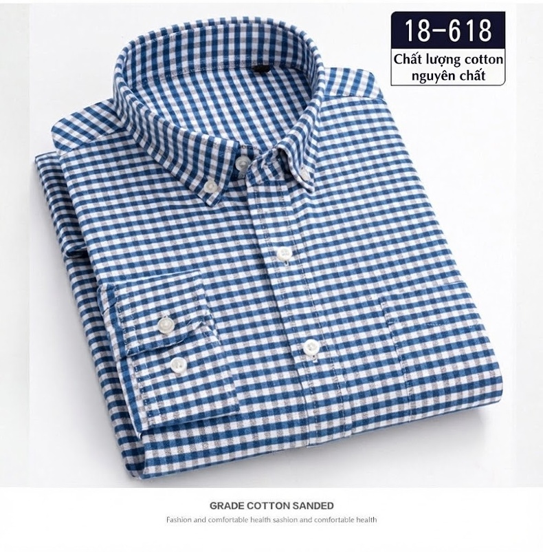 Áo Sơ Mi Nam Cotton Dài Tay Kẻ Caro Thời Trang Công Sở Thoải Mái Màu Đỏ, Xanh, Xám, Be... chi tiết 8