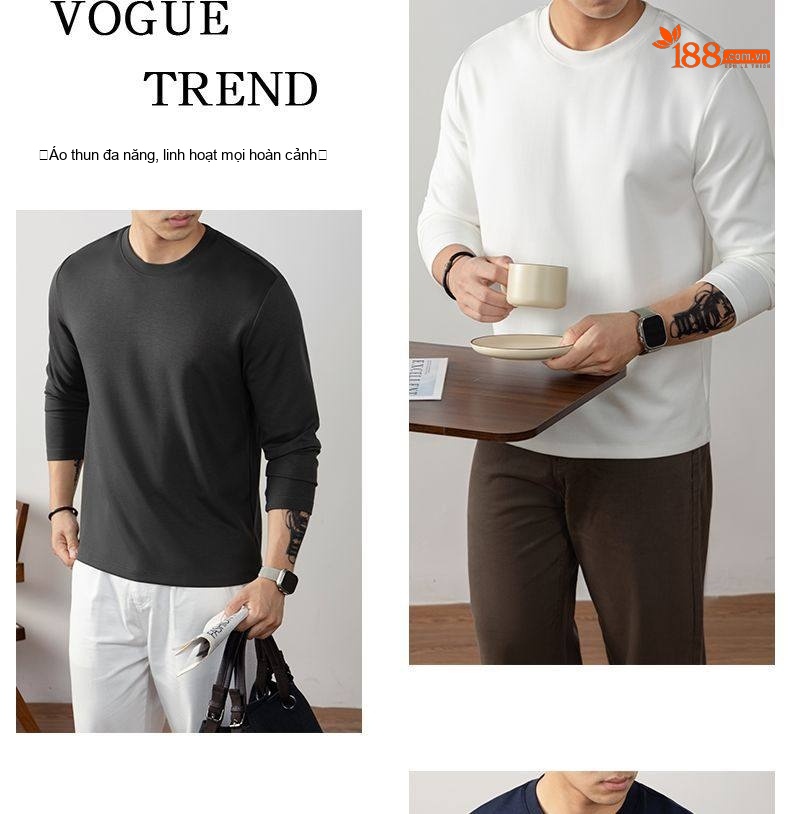 Áo Thun Dài Tay Nam Cotton Modal Mềm Mại Kháng Khuẩn Màu Trắng, Đen, Xám, Xanh... chi tiết 9