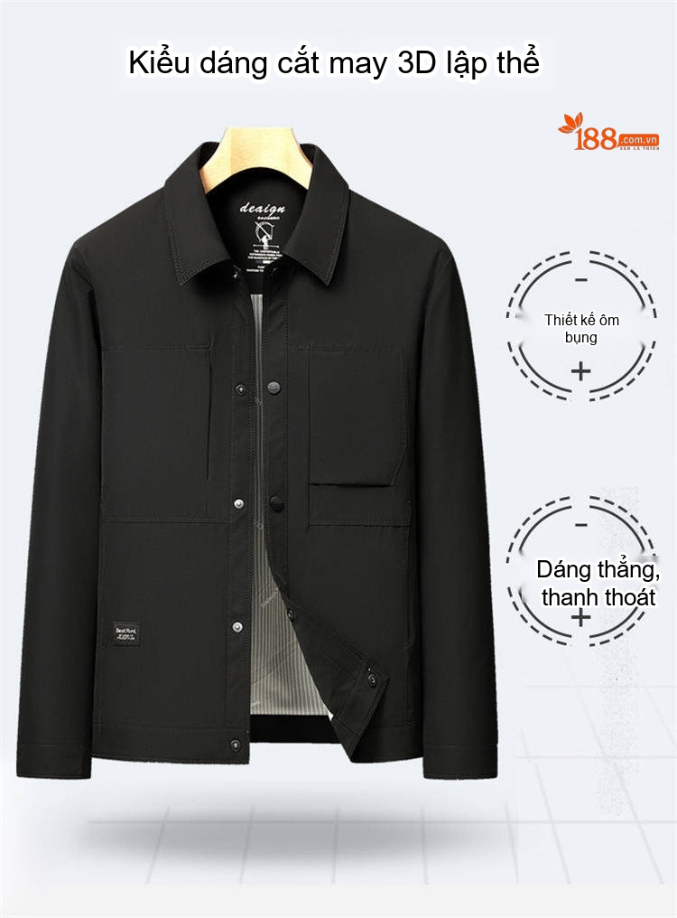 Áo Khoác Nam Cổ Bẻ Dáng Suông Màu Đen, Xanh Navy, Xanh Rêu chi tiết 7