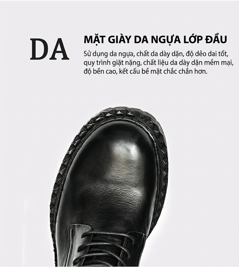 Giày Tây Buộc Dây Nam Da Thật Đế Bằng Chiều Cao Đế Khoảng 4cm Màu Đen, Nâu Đỏ chi tiết 6
