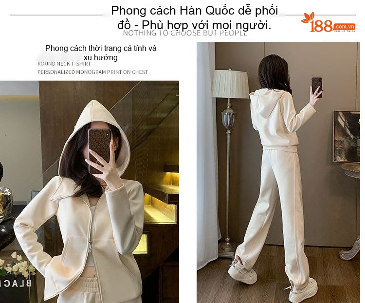 Bộ đồ thể thao nữ dáng rộng có mũ cao cấp chi tiết 5