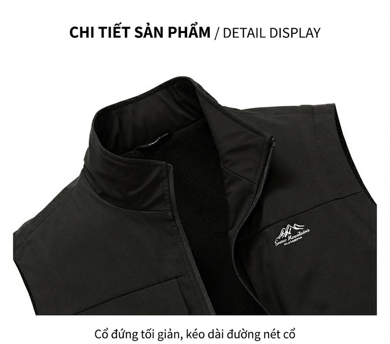 Áo Gile Bông Nam Thu Đông Giữ Ấm Phong Cách Thể Thao Màu Xanh Navy, Xanh Rêu, Đen chi tiết 17