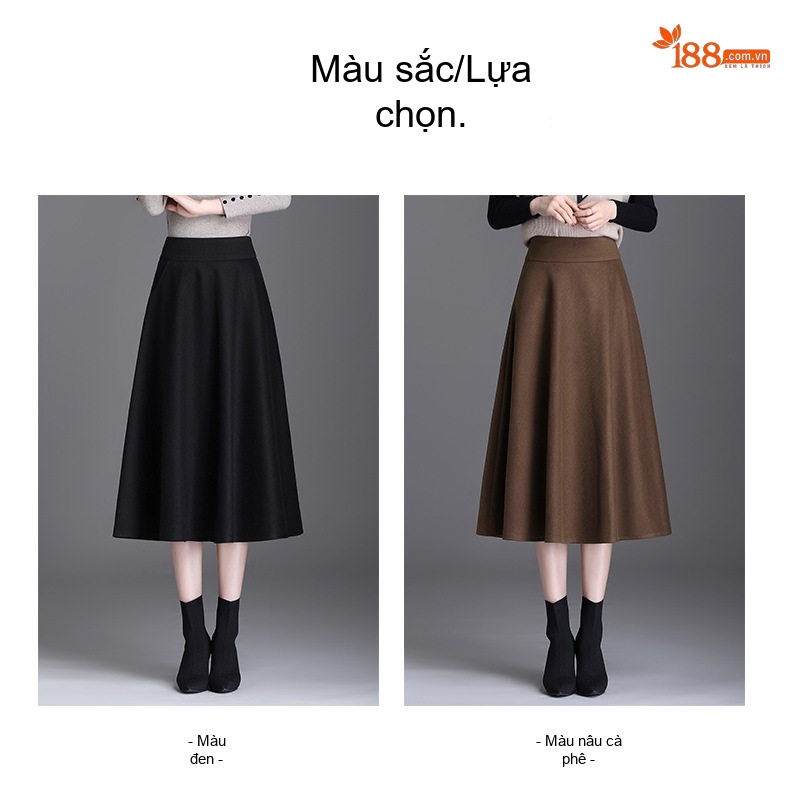 Chân Váy Midi Nữ Lưng Cao dáng chữ A Thời Trang Màu Đen, Nâu, Xám chi tiết 16