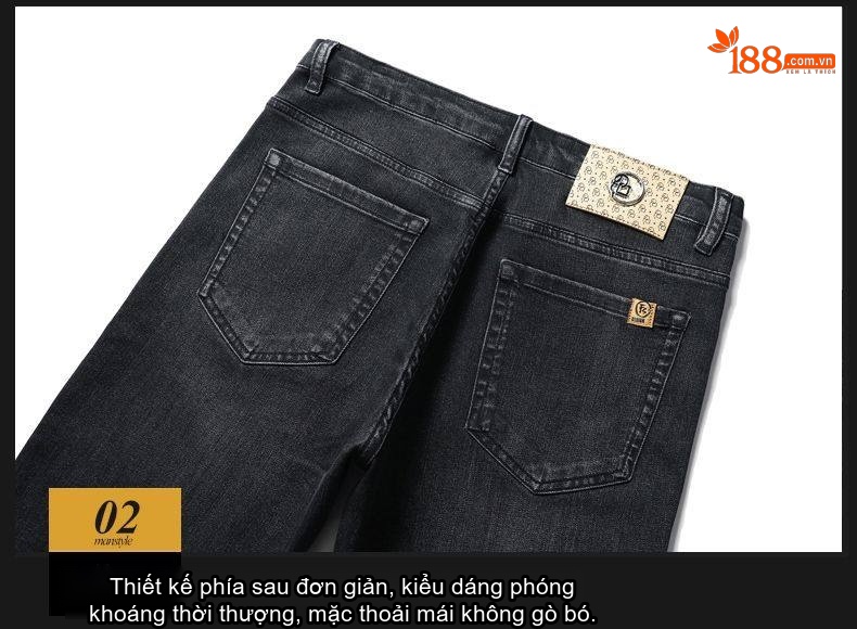 Quần Jean Nam Dáng Suông Vải Cotton Co Giãn Màu Đen Khói chi tiết 34