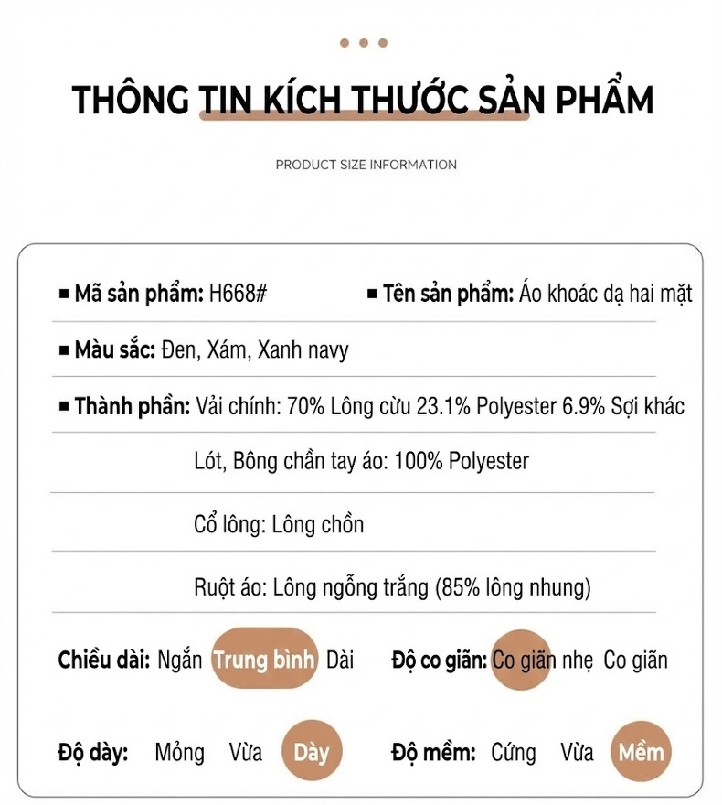 Áo Khoác Dạ Nam Lông Cổ Chồn Tháo Rời Lót Lông Vũ Màu Xám, Xanh Navy, Đen chi tiết 18