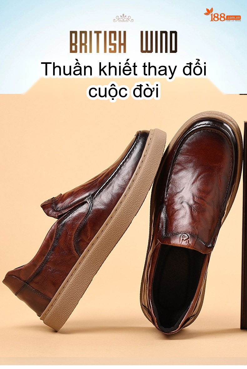 Giày Lười Nam Da Bò Mềm Chiều Cao Đế Khoảng 3cm Màu Đen, Nâu chi tiết 1