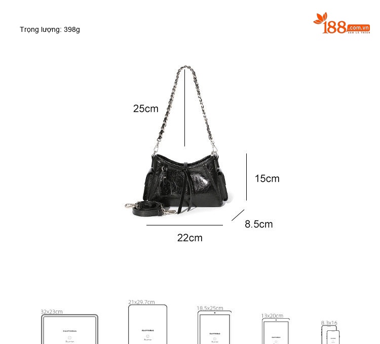 Túi Tote Mini Da Bóng Đeo Vai/Đeo Chéo Thời Trang Màu Đen, Trắng chi tiết 4