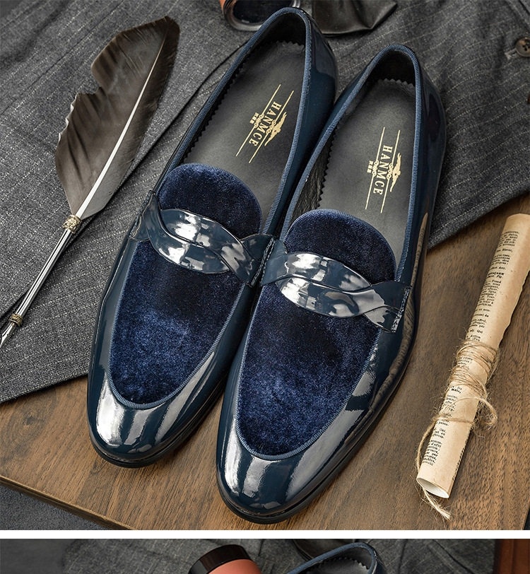 Giày Lười Nam Da Bóng Nỉ Chiều Cao Đế Khoảng 2cm Màu Xanh Navy chi tiết 7
