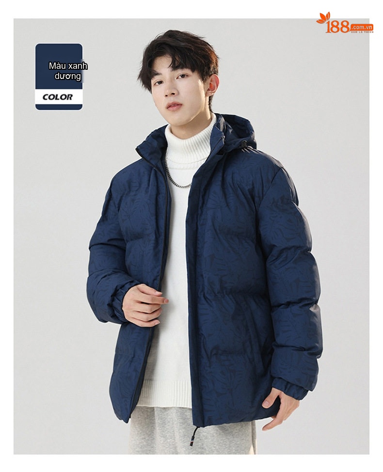 Áo Khoác Phao Nam Cotton Có Mũ Trùm Đầu Kiểu Hàn Quốc Màu Trắng, Đen, Xanh Navy chi tiết 18