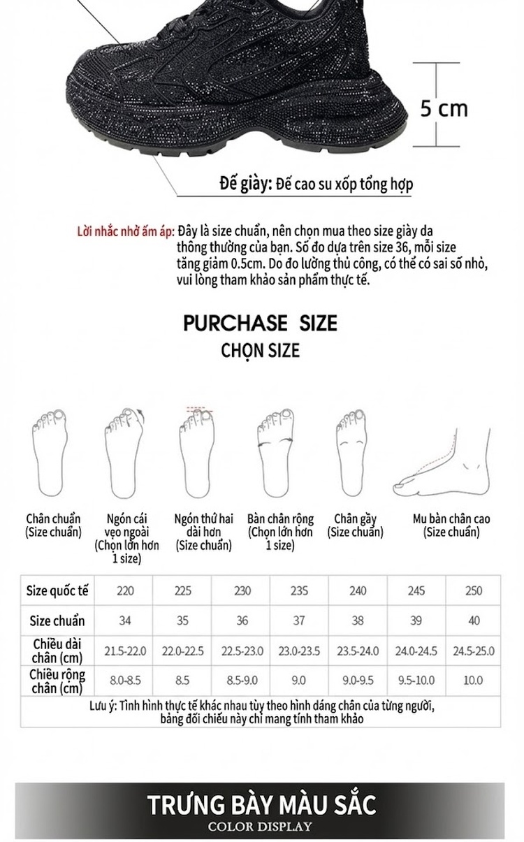 Giày Thể Thao Nữ Da Lộn Đính Đá Chiều Cao Đế 5cm Màu Đen, Trắng chi tiết 2