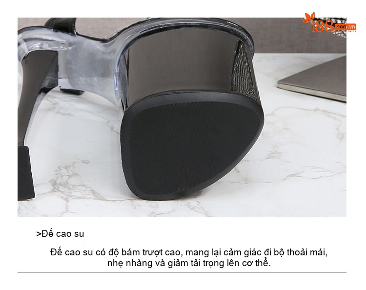 Giày Sandal Cao Gót Nữ Quai Trong Suốt Gót Trụ Đính Đá Gót Cao 26cm Màu Đen, Đỏ, Trắng... chi tiết 8