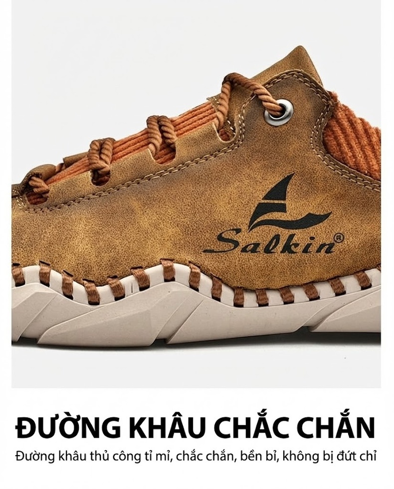 Giày Mọi Nam Da Mờ Kiểu Dáng Lười Buộc Dây Thủ Công Chiều Cao Đế Khoảng 3cm Màu Nâu, Đen, Xanh Lá... chi tiết 13