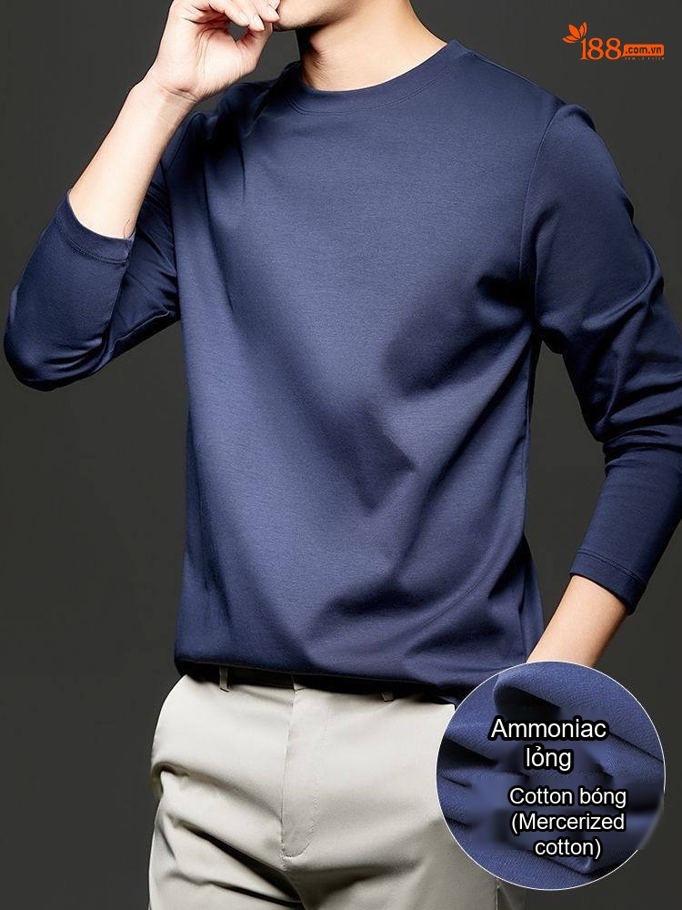 Áo Thun Dài Tay Nam Cotton Lụa Mềm Mại Form Rộng Màu Xanh Navy, Xám, Đen, Nâu