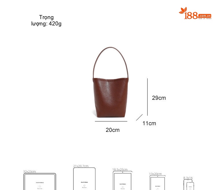 Túi Tote Nữ Da Bóng Đựng Vừa A4 Phong Cách Thu Đông Màu Nâu chi tiết 4