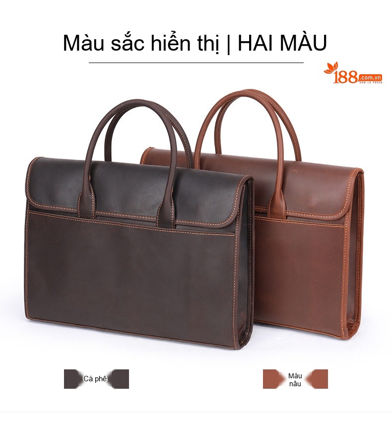 Túi Đeo Vai Nam Da Bò Crazy Horse Đựng Laptop Công Sở Màu Nâu Đậm, Nâu Vàng chi tiết 10