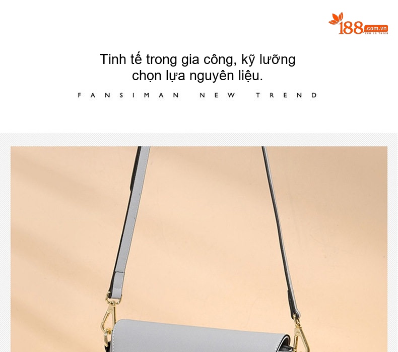 Túi Đeo Chéo Nữ Da Bóng Dáng Hộp Quai Xách Tay Màu Đen, Xám chi tiết 9