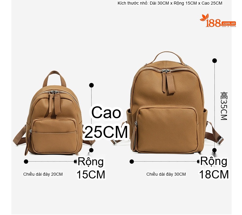 Balo Nữ Da Mờ Cao Cấp Đựng Laptop Du Lịch Phong Cách Màu Nâu chi tiết 6
