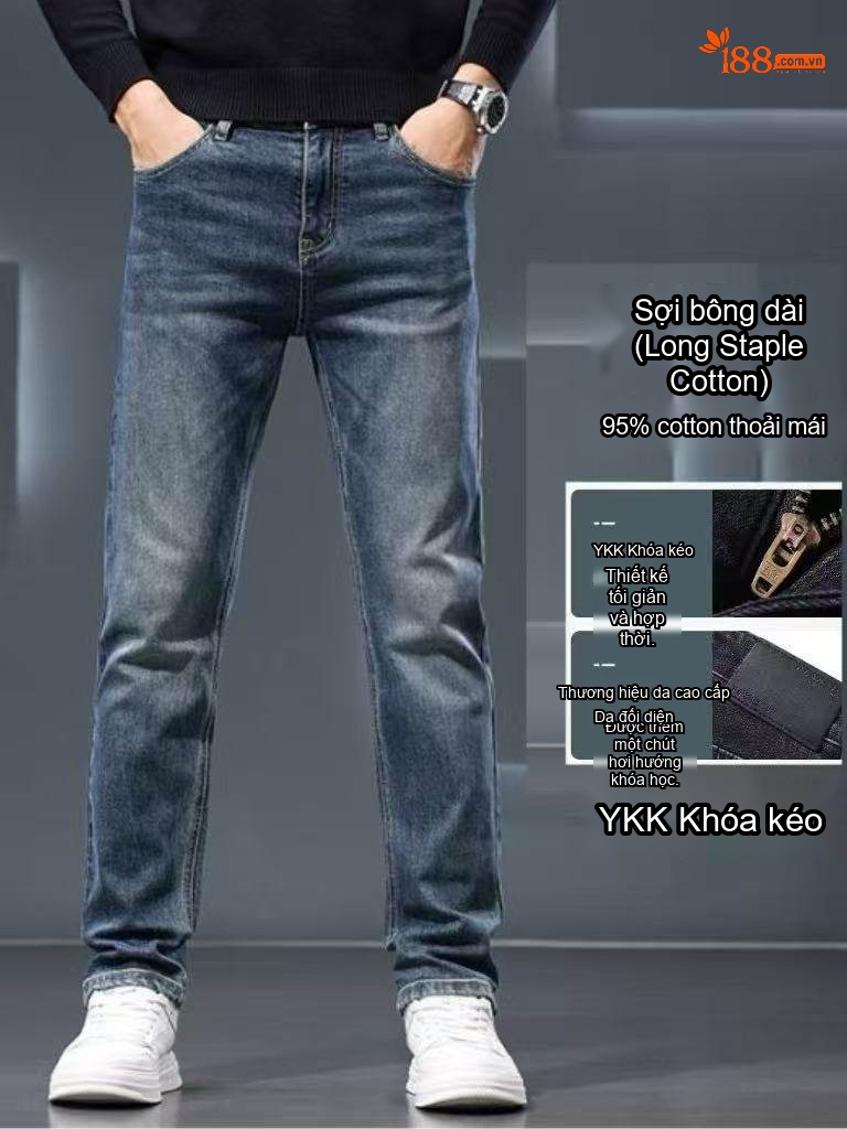 Quần Jean Nam Ống Đứng Cotton Co Giãn Cao Cấp Màu Xám, Xanh Đậm, Xanh Nhạt, Xanh...