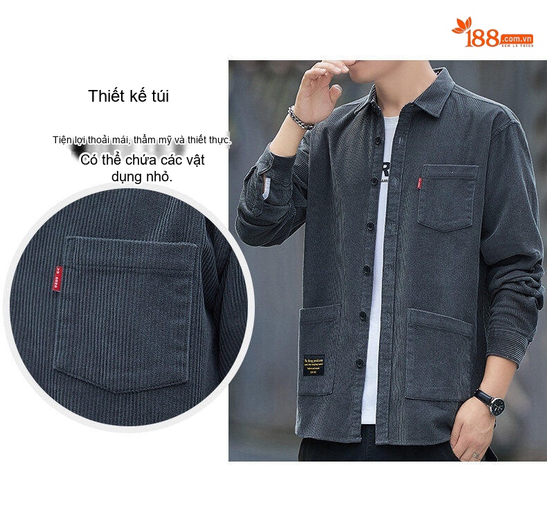 Áo Sơ Mi Nam Cotton Dài Tay Thu Đông Phong Cách Casual Màu Đen, Nâu, Xám, Xanh... chi tiết 8