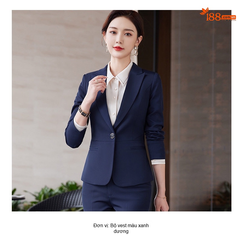 Bộ Vest Công Sở Nữ Dáng Ôm Thanh Lịch Màu Đen, Xanh Navy