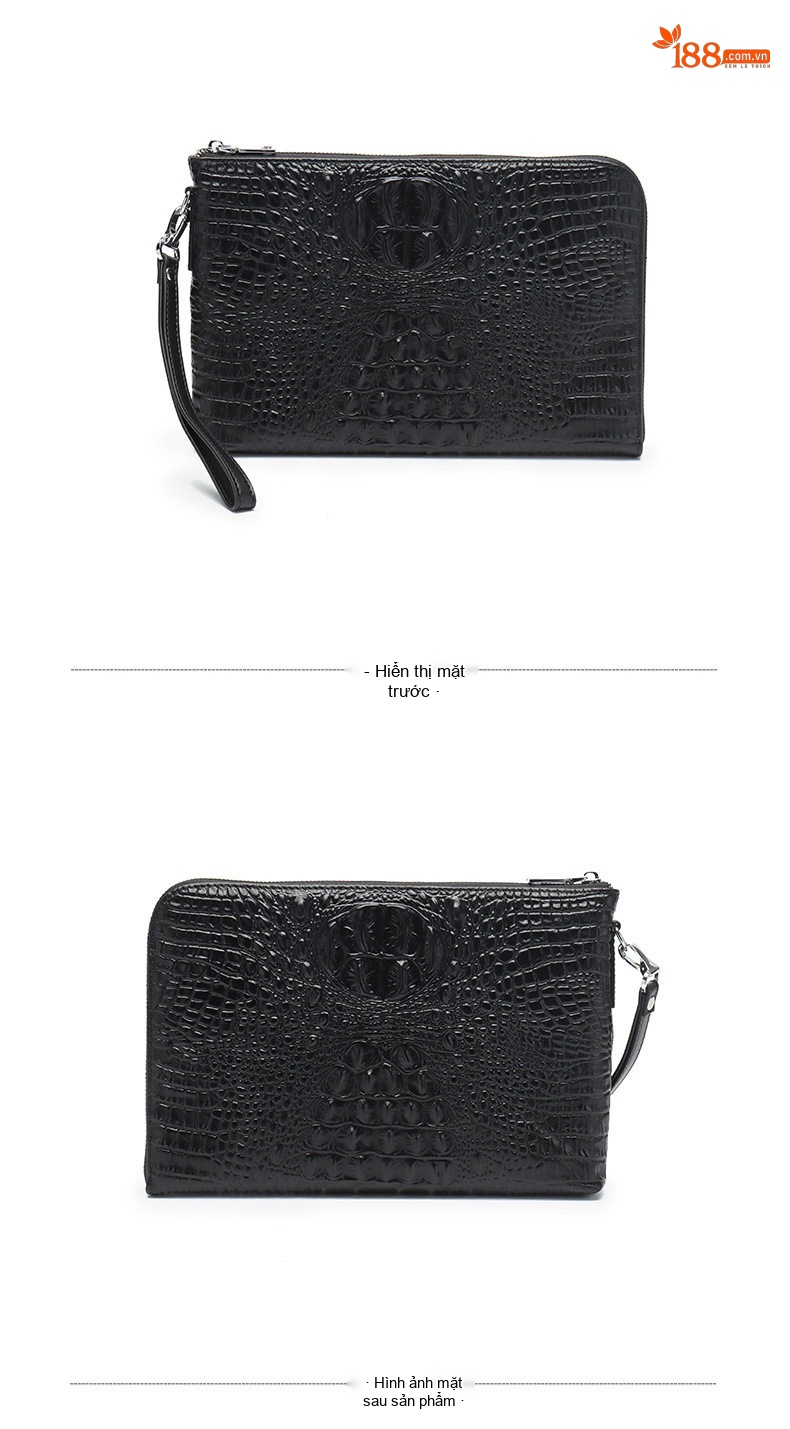 Túi Clutch Nam Da Bò Vân Cá Sấu Cầm Tay Đeo Chéo Đựng Tài Liệu Công Sở Màu Đen chi tiết 4
