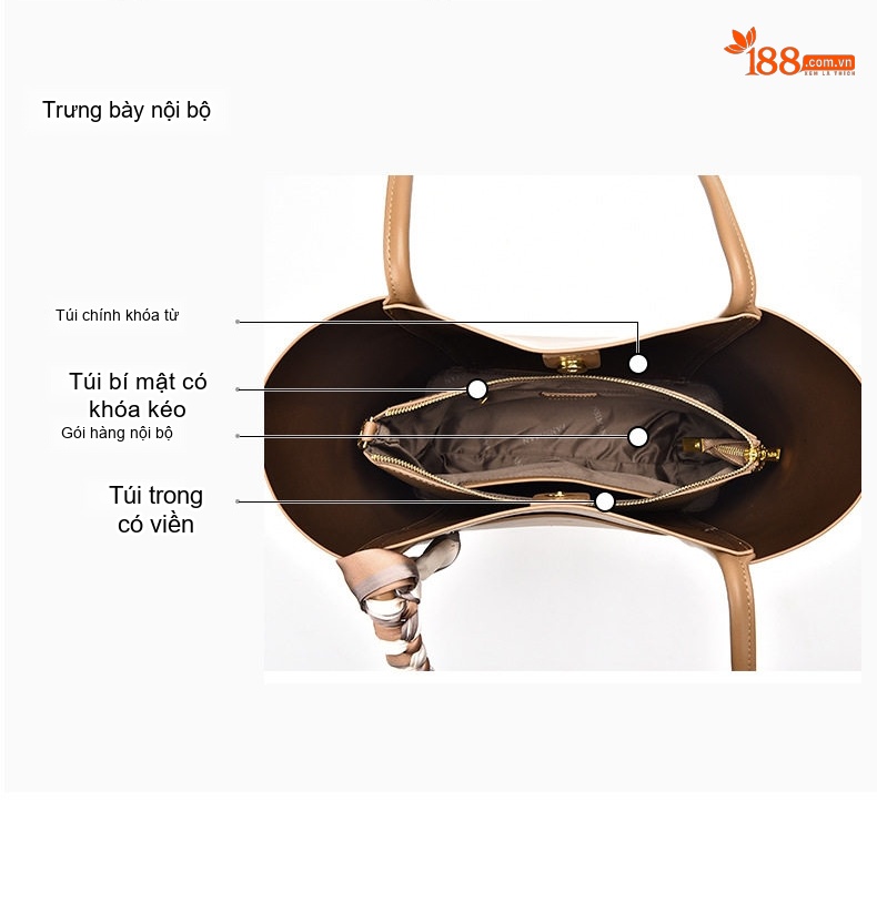 Túi Tote Nữ Da Bóng Đựng Vừa A4, Túi Đeo Vai Nữ Dung Tích Lớn Màu Nâu, Đen chi tiết 5