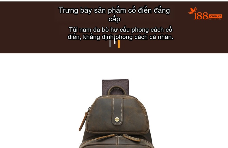 Túi Đeo Chéo Ngực Nam Da Bò Vintage Nhiều Ngăn Kèm Túi Nhỏ Tháo Rời Màu Nâu chi tiết 11