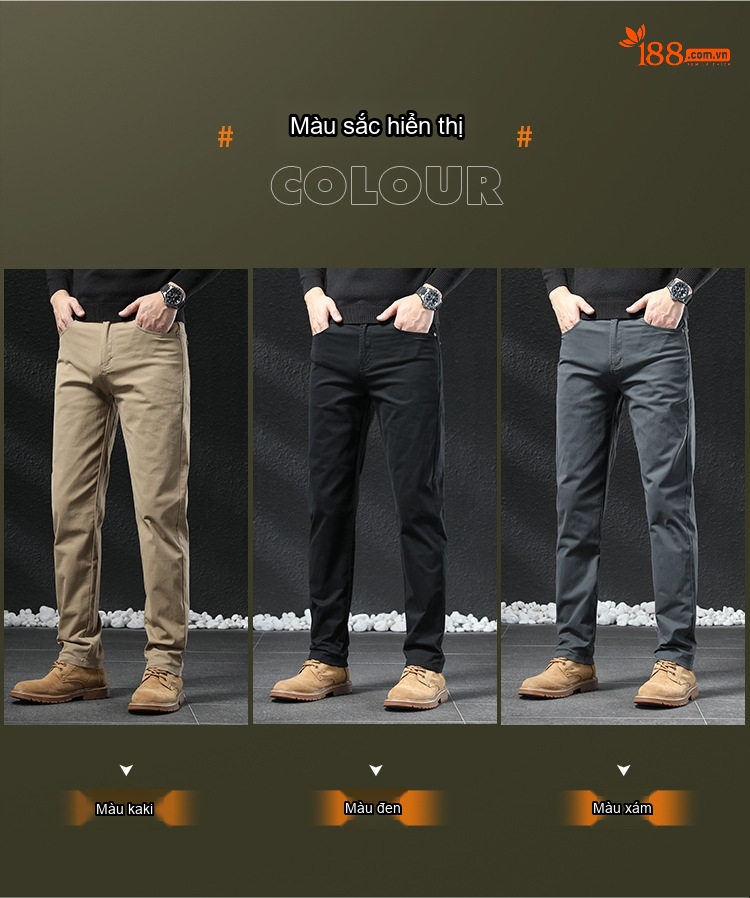 Quần Dài Nam Cotton Dáng Suông Ống Đứng Phong Cách Công Sở Màu Be, Trắng, Đen, Xám chi tiết 21