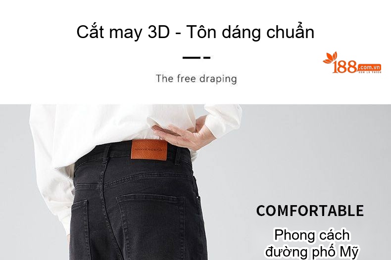 Quần Jean Nam Ống Đứng Dáng Rộng Phong Cách Mỹ Wash Bụi Màu Xanh chi tiết 30