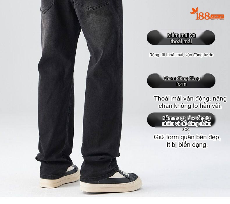 Quần Jean Nam Ống Đứng Dáng Rộng Phong Cách Mỹ Wash Bụi Màu Xanh chi tiết 31