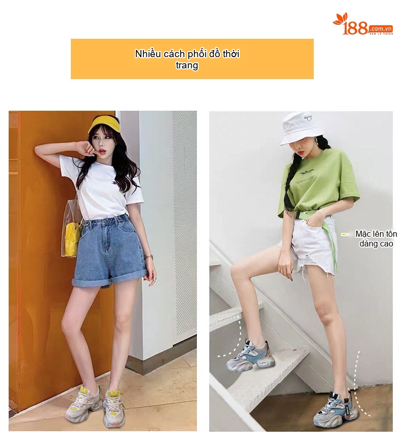 Giày Sneaker Nữ Đế Dày Phong Cách Ulzzang Chiều Cao Đế Khoảng 5cm Màu Trắng, Hồng, Xanh, Xám... chi tiết 10