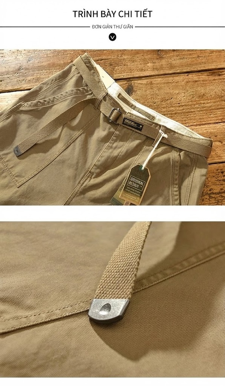 Quần Jogger Nam Cotton Ống Loe Túi Hộp Phong Cách Mỹ Màu Be, Xanh Rêu, Xám, Xanh Navy chi tiết 8