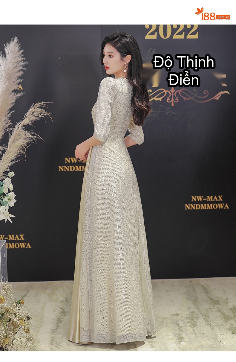 Váy Dạ Hội Nữ Dáng Dài Sang Trọng Màu Vàng Gold, Đen chi tiết 18