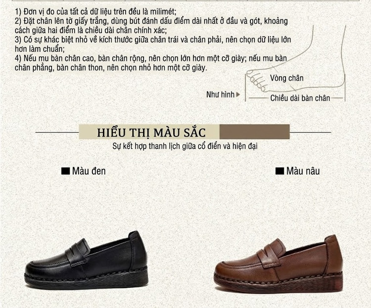 Giày Lười Nữ Da Bò Đầu Tròn Đế Xuồng Chiều Cao Đế Khoảng 3cm Màu Nâu, Đen chi tiết 2