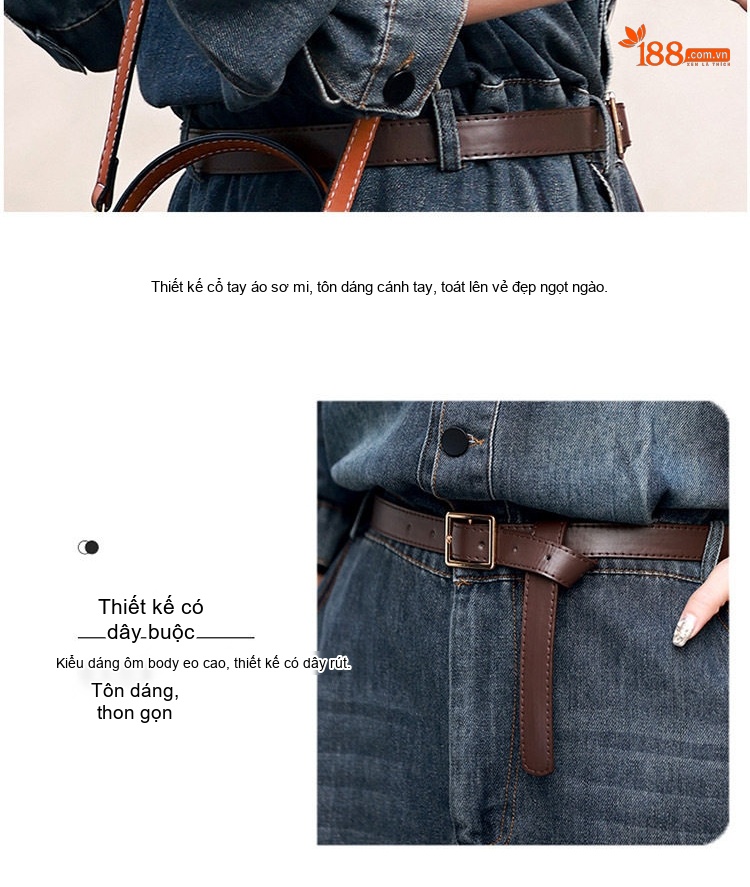 Váy Đầm Jean Nữ Dáng Dài Thắt Eo Phong Cách Công Sở Màu Xanh Denim chi tiết 7