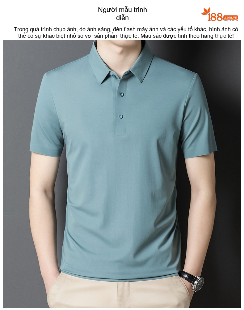 Áo Polo Nam Lụa Tơ Tằm Mùa Hè Form Rộng Thoải Mái Màu Xanh, Xanh Navy, Đen chi tiết 8