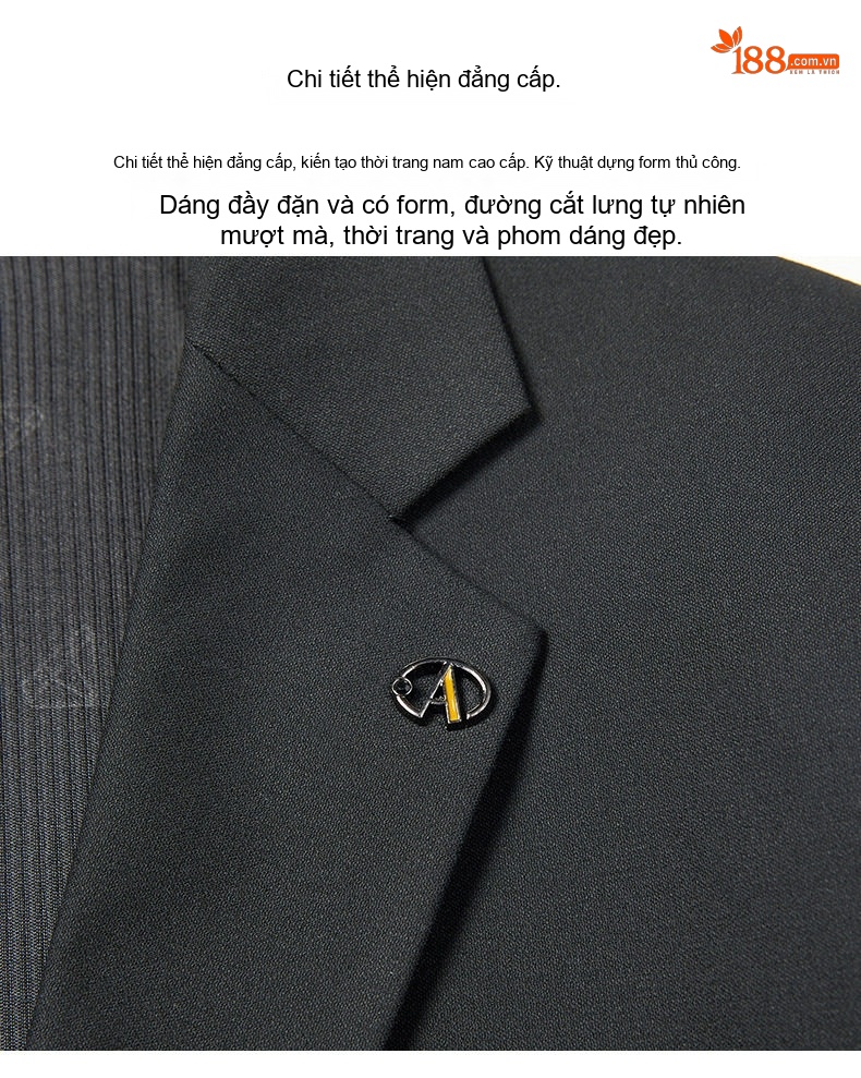 Bộ Vest Nam Áo Blazer Xẻ Tà Hai Bên Màu Đen chi tiết 9