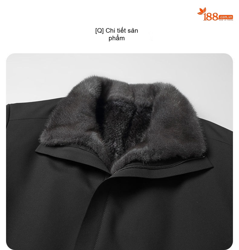 Áo Khoác Parka Nam Lót Lông Chồn Có Thể Tháo Rời Dáng Dài Giữ Ấm Màu Đen chi tiết 16
