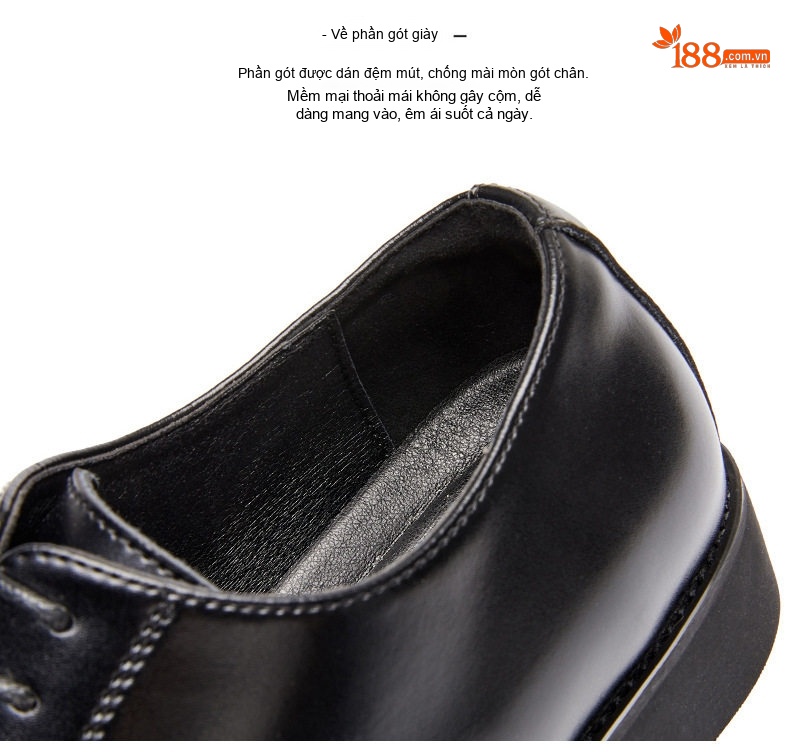 Giày Tây Buộc Dây Nam Da Bóng Chiều Cao Đế Khoảng 3cm Màu Đen, Nâu chi tiết 5