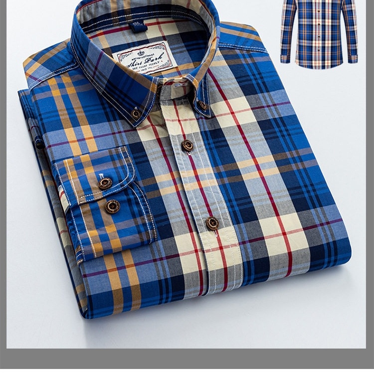 Áo Sơ Mi Tay Dài Nam Cotton Kẻ Caro Thời Trang Công Sở Hàng Ngày Màu Xanh, Đen, Đỏ, Xám... chi tiết 14