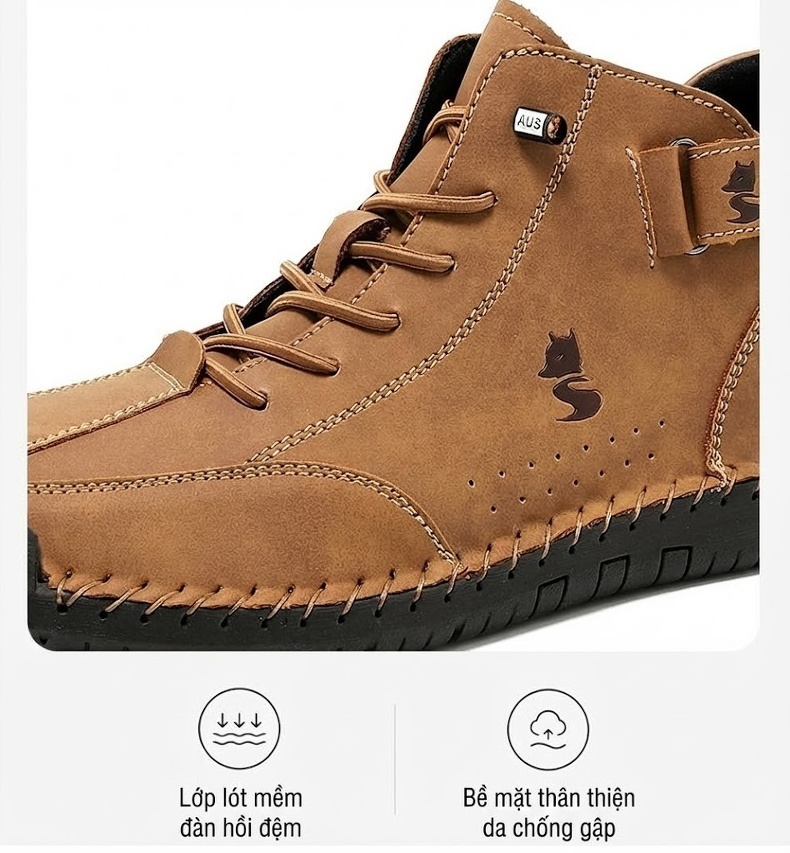 Giày Cao Cổ Nam Phong Cách Casual Chiều Cao Đế Khoảng 3cm Màu Nâu, Trắng, Xám chi tiết 10