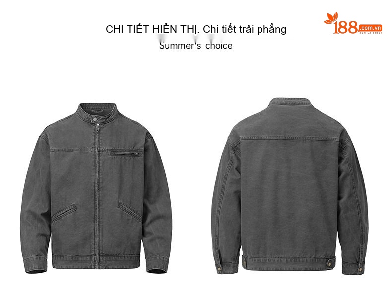 Áo Khoác Jean Nam Cao Cấp Form Rộng Phong Cách Retro Màu Xám Đen chi tiết 11