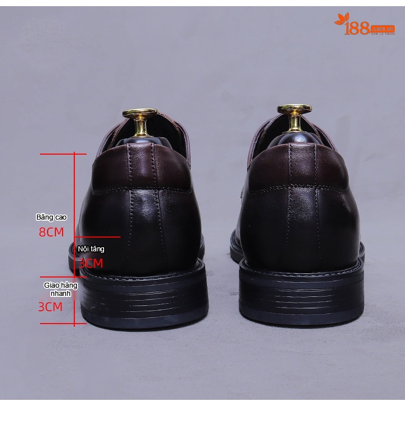 Giày Tây Buộc Dây Nam Da Bò Chiều Cao Đế 6cm Phong Cách Anh Quốc Màu Đen, Nâu chi tiết 17